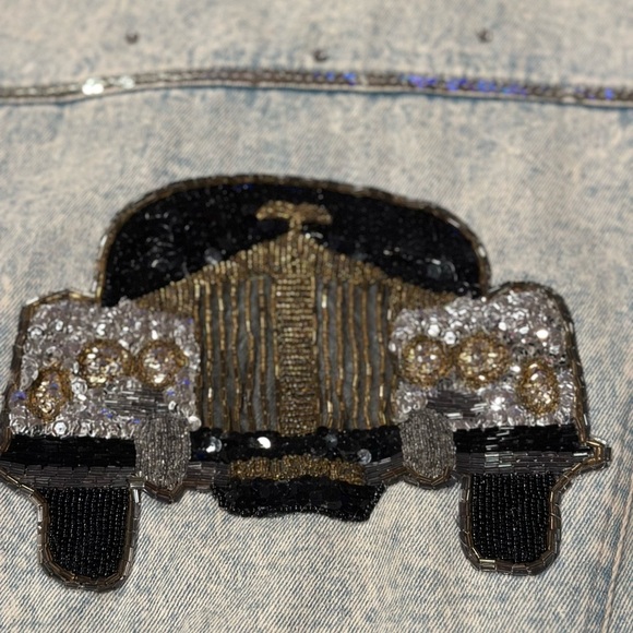 Vintage 1980s Hand Beaded and Embellished Extra Blues Jean Jacket Size M - Picture 15 of 16